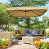 Sombrilla de Jardín Excéntrica 296x296x265 cm con Manivela Mosquitera y Base Cruzada para Terraza Patio Color Beige - Ogal.Es