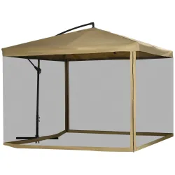 Sombrilla de Jardín Excéntrica 296x296x265 cm con Manivela Mosquitera y Base Cruzada para Terraza Patio Color Beige - Ogal.Es