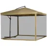 Sombrilla de Jardín Excéntrica 296x296x265 cm con Manivela Mosquitera y Base Cruzada para Terraza Patio Color Beige - Ogal.Es