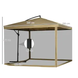 Sombrilla de Jardín Excéntrica 296x296x265 cm con Manivela Mosquitera y Base Cruzada para Terraza Patio Color Beige - Ogal.Es