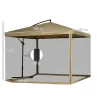 Sombrilla de Jardín Excéntrica 296x296x265 cm con Manivela Mosquitera y Base Cruzada para Terraza Patio Color Beige - Ogal.Es