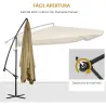Sombrilla de Jardín Excéntrica 296x296x265 cm con Manivela Mosquitera y Base Cruzada para Terraza Patio Color Beige - Ogal.Es