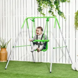 Columpio Infantil para 6-36 Meses con Respaldo y Cinturón de Seguridad para Interior Exterior 122x146x122 cm Verde - Ogal.Es