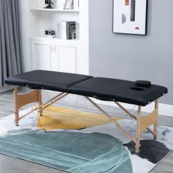 Camilla de Masaje Plegable con Marco de Madera con Altura Regulable y Bolsa de Transporte 186x60x61-87 cm Negro - Ogal.Es
