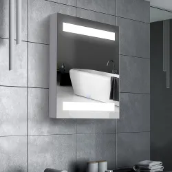 Armario de Baño con Espejo y Luz LED con 2 Estantes e Interruptor Táctil para Dormitorio Aseo 50x15x60 cm Blanco - Ogal.Es