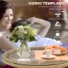 Mesa Auxiliar de Ratán Sintético Redonda para Exteriores con Encimera de Vidrio Templado Ø50x50 cm Beige - Ogal.Es