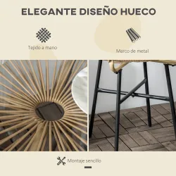 Mesa Auxiliar de Ratán Sintético Redonda para Exteriores con Encimera de Vidrio Templado Ø50x50 cm Beige - Ogal.Es