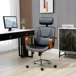 Silla de Oficina de Cuero PU Basculante con Reposacabezas Extraíble Altura Ajustable 63x62x110-120 cm Negro - Ogal.Es