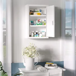 Botiquín de Pared Armario de Medicinas de Acero Armario con 3 Estantes y 2 Llaves para Baño 30x14x46 cm Blanco - Ogal.Es