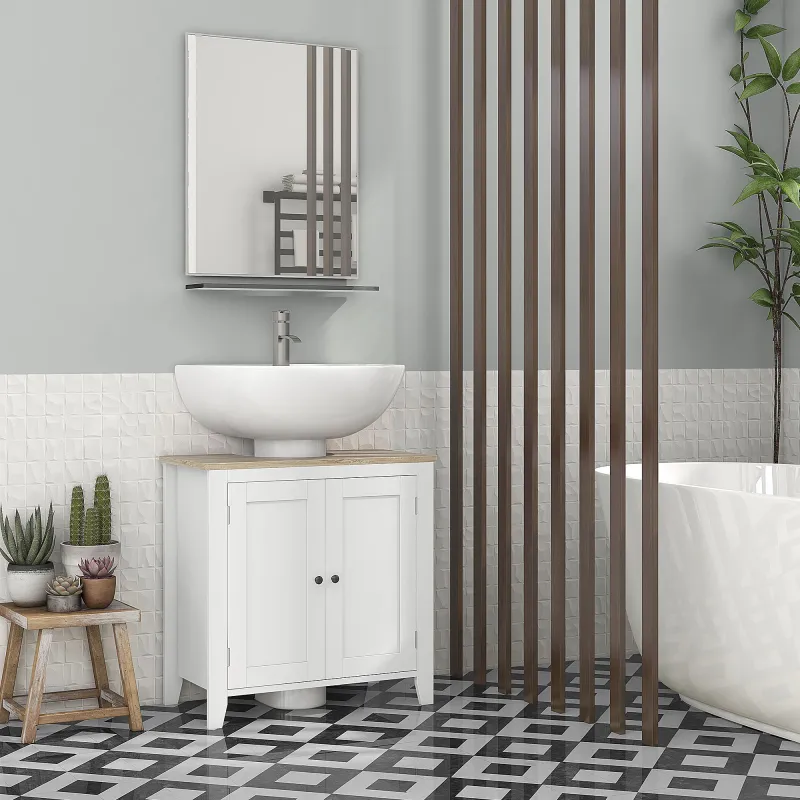 Mueble para Debajo del Lavabo Armario Bajo con 2 Puertas y Estante Ajustable Estilo Moderno 60x30x60 cm Blanco - Ogal.Es