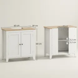 Mueble para Debajo del Lavabo Armario Bajo con 2 Puertas y Estante Ajustable Estilo Moderno 60x30x60 cm Blanco - Ogal.Es