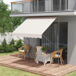 Toldo Manual Retráctil 200x175x210-310 cm Ajustable con Manivela Protección Solar UV40+ para Balcón Terraza Crema - Ogal.Es
