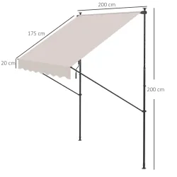 Toldo Manual Retráctil 200x175x210-310 cm Ajustable con Manivela Protección Solar UV40+ para Balcón Terraza Crema - Ogal.Es