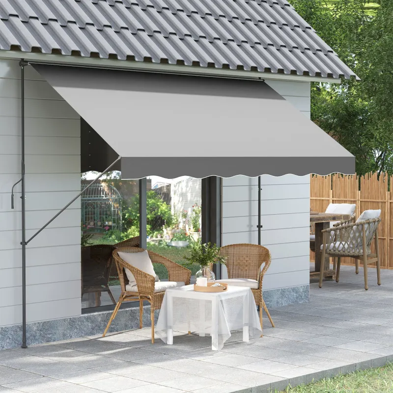 Toldo Manual Retráctil 300x175x210-310 cm Ajustable con Manivela Protección Solar UV40+ para Balcón Terraza Gris - Ogal.Es
