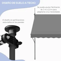 Toldo Manual Retráctil 300x175x210-310 cm Ajustable con Manivela Protección Solar UV40+ para Balcón Terraza Gris - Ogal.Es
