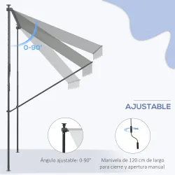 Toldo Manual Retráctil 300x175x210-310 cm Ajustable con Manivela Protección Solar UV40+ para Balcón Terraza Gris - Ogal.Es
