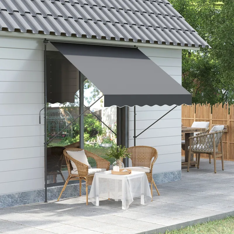 Toldo Manual Retráctil 200x175x210-310 cm Ajustable con Manivela Protección Solar UV40+ para Balcón Terraza Gris - Ogal.Es
