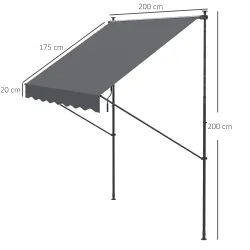 Toldo Manual Retráctil 200x175x210-310 cm Ajustable con Manivela Protección Solar UV40+ para Balcón Terraza Gris - Ogal.Es
