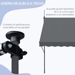 Toldo Manual Retráctil 200x175x210-310 cm Ajustable con Manivela Protección Solar UV40+ para Balcón Terraza Gris - Ogal.Es