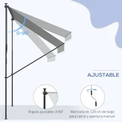 Toldo Manual Retráctil 200x175x210-310 cm Ajustable con Manivela Protección Solar UV40+ para Balcón Terraza Gris - Ogal.Es
