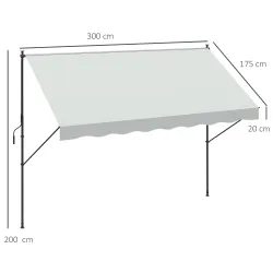 Toldo Manual Retráctil 300x175x210-310 cm Ajustable con Manivela Protección Solar UV40+ para Balcón Terraza Crema - Ogal.Es