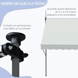 Toldo Manual Retráctil 300x175x210-310 cm Ajustable con Manivela Protección Solar UV40+ para Balcón Terraza Crema - Ogal.Es