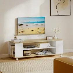 Mueble de TV Flotante y Ruedas con 2 Estantes para Televisores de hasta 55 Pulgadas 120x40x38,5 cm Blanco - Ogal.Es