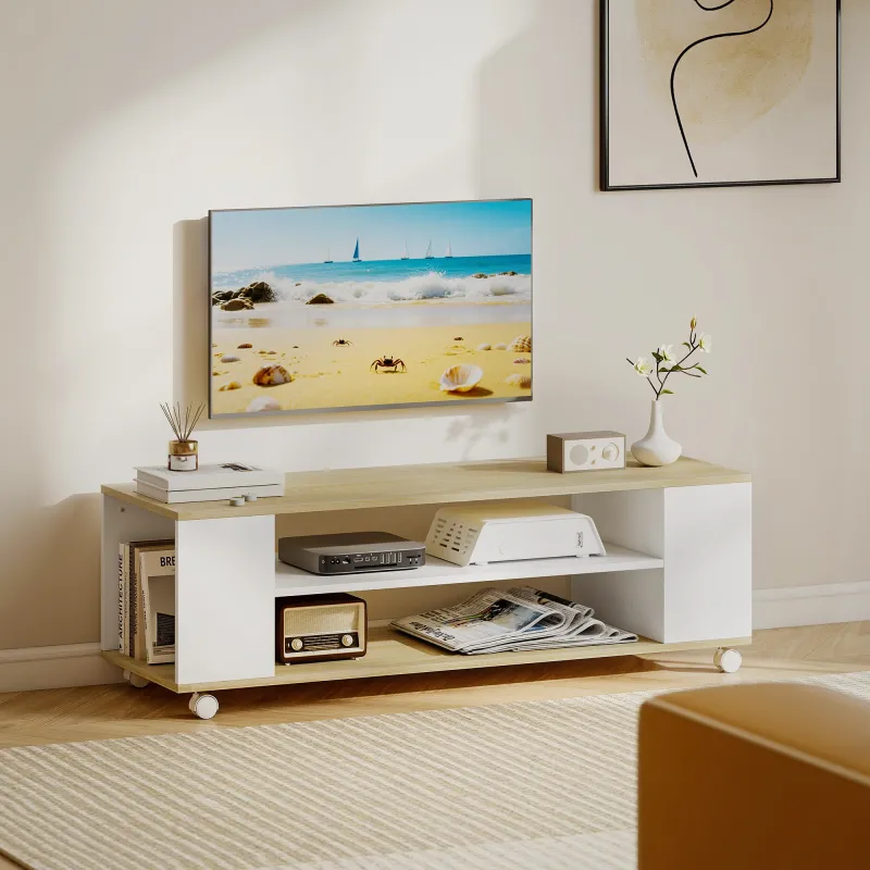 Mueble de TV Flotante y Ruedas con 2 Estantes para Televisores de hasta 55 Pulgadas 120x40x38,5 cm Blanco - Ogal.Es