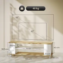Mueble de TV Flotante y Ruedas con 2 Estantes para Televisores de hasta 55 Pulgadas 120x40x38,5 cm Blanco - Ogal.Es