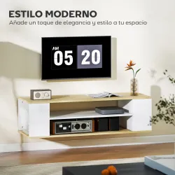 Mueble de TV Flotante y Ruedas con 2 Estantes para Televisores de hasta 55 Pulgadas 120x40x38,5 cm Blanco - Ogal.Es