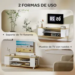 Mueble de TV Flotante y Ruedas con 2 Estantes para Televisores de hasta 55 Pulgadas 120x40x38,5 cm Blanco - Ogal.Es