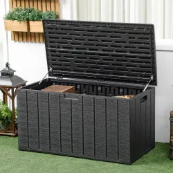 Baúl de Exterior 366L Arcón para Jardín de Plástico de Doble Pared con Ruedas y Asas 122,4x62x64,5 cm Negro - Ogal.Es