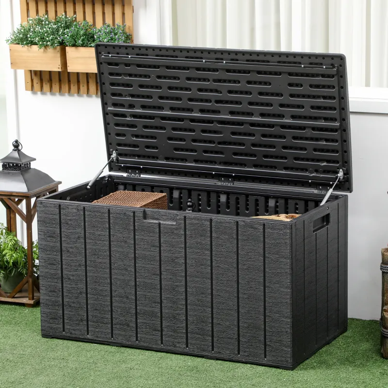 Baúl de Exterior 366L Arcón para Jardín de Plástico de Doble Pared con Ruedas y Asas 122,4x62x64,5 cm Negro - Ogal.Es