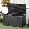Baúl de Exterior 366L Arcón para Jardín de Plástico de Doble Pared con Ruedas y Asas 122,4x62x64,5 cm Negro - Ogal.Es