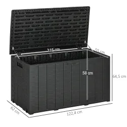 Baúl de Exterior 366L Arcón para Jardín de Plástico de Doble Pared con Ruedas y Asas 122,4x62x64,5 cm Negro - Ogal.Es