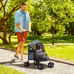 Cochecito para Perros Pequeños Plegable con Ventanas de Malla Cojín Lavable Correas de Seguridad y Marco de Acer... - Ogal.Es