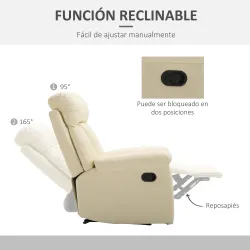 Sillón Relax Reclinable hasta 150° Tapizado en PU Butaca de Salón con Reposapiés Retráctil Respaldo Alto Resposa... - Ogal.Es