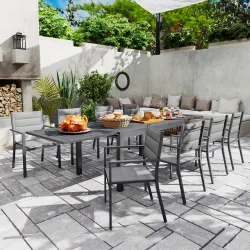 Juegos de Comedor de Jardín con Marco de Aluminio Mesa Extensible y 8 Sillas Apilables para Terraza Patio Gris - Ogal.Es