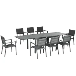 Juegos de Comedor de Jardín con Marco de Aluminio Mesa Extensible y 8 Sillas Apilables para Terraza Patio Gris - Ogal.Es