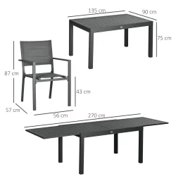 Juegos de Comedor de Jardín con Marco de Aluminio Mesa Extensible y 8 Sillas Apilables para Terraza Patio Gris - Ogal.Es