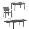 Juegos de Comedor de Jardín con Marco de Aluminio Mesa Extensible y 8 Sillas Apilables para Terraza Patio Gris - Ogal.Es