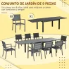 Juegos de Comedor de Jardín con Marco de Aluminio Mesa Extensible y 8 Sillas Apilables para Terraza Patio Gris - Ogal.Es