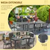 Juegos de Comedor de Jardín con Marco de Aluminio Mesa Extensible y 8 Sillas Apilables para Terraza Patio Gris - Ogal.Es