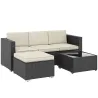 Conjunto de Muebles de Ratán de Jardín Sofá de 3 Plazas Taburete y Mesa de Centro con Encimera de Cristal Negro - Ogal.Es
