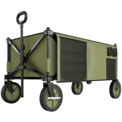 Carro Plegable de Transporte con Mango Telescópico Tablero Plegable y 5 Bolsillos para Jardín 108x55x93 cm Verde - Ogal.Es
