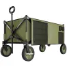 Carro Plegable de Transporte con Mango Telescópico Tablero Plegable y 5 Bolsillos para Jardín 108x55x93 cm Verde - Ogal.Es