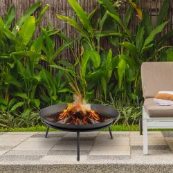 Brasero de Exterior para Jardín Pozo de Fuego de Metal con Atizador para Patio Terraza Ø47x21 cm Negro - Ogal.Es