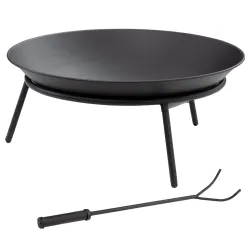 Brasero de Exterior para Jardín Pozo de Fuego de Metal con Atizador para Patio Terraza Ø47x21 cm Negro - Ogal.Es
