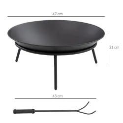 Brasero de Exterior para Jardín Pozo de Fuego de Metal con Atizador para Patio Terraza Ø47x21 cm Negro - Ogal.Es