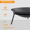 Brasero de Exterior para Jardín Pozo de Fuego de Metal con Atizador para Patio Terraza Ø47x21 cm Negro - Ogal.Es
